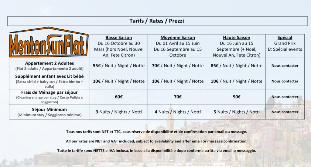 tarifs mentonsunflat.com